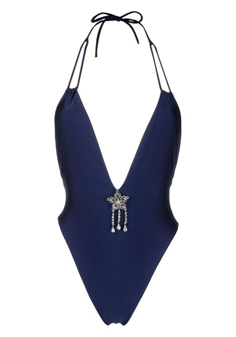 Navy crystal embellished swimsuit women ALESSANDRA RICH